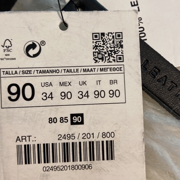 ZARA 100% LEATHER MAN BELT SIZE 34 color black see all photos - Picture 11 of 12